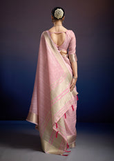 Blush Pink Gulrangi Linen Silk Saree – Classic Woven Silk Design